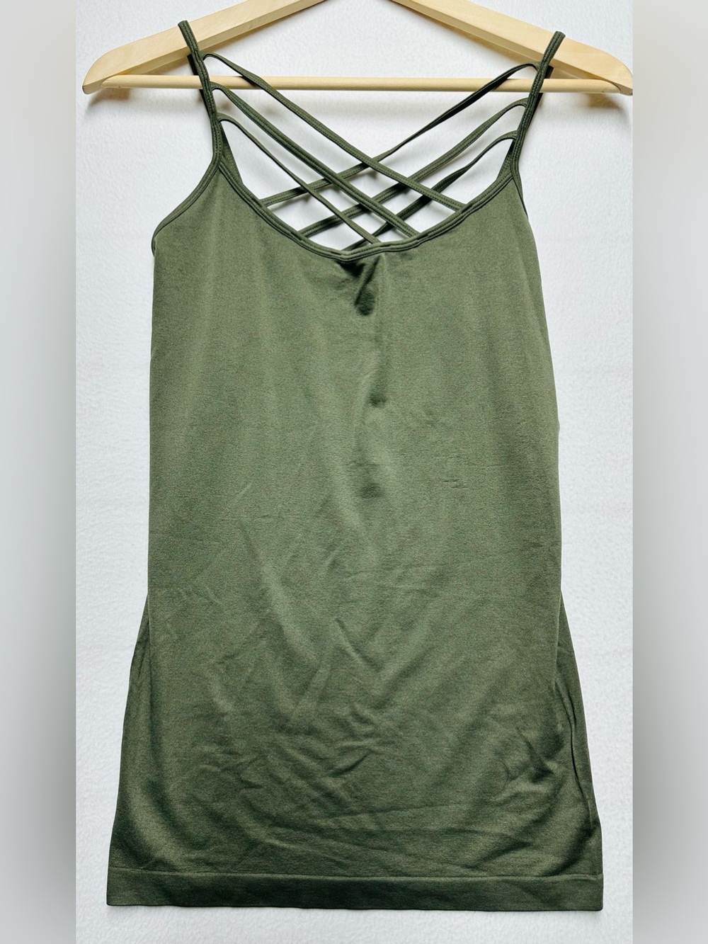 Zenana Olive Green Criss Cross Strappy Seamless Cami Tank Top L/XL